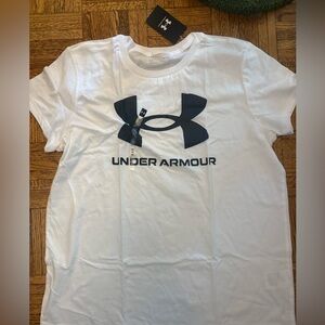 Under Armour White Tee with Black Emblem